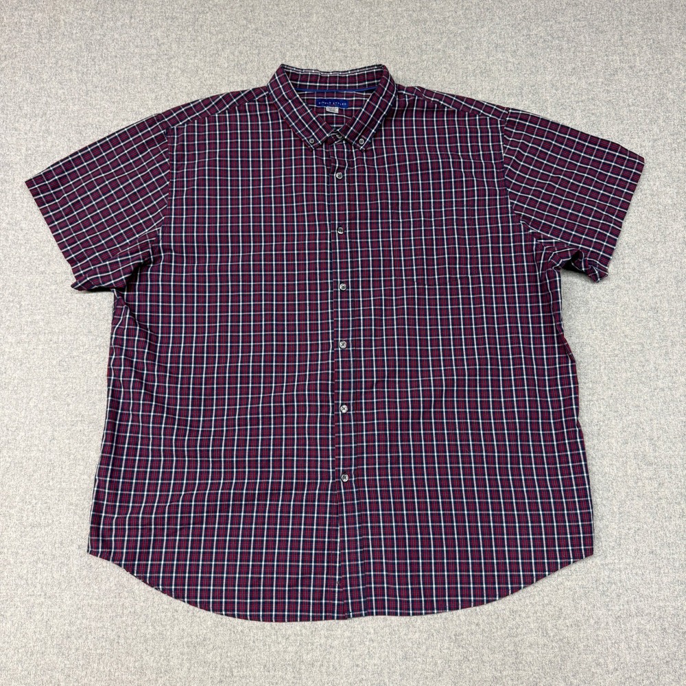 Simply Styled by Sears Button Down Shirt 3XL Blue Red Plaid Short Sleeve Pocket